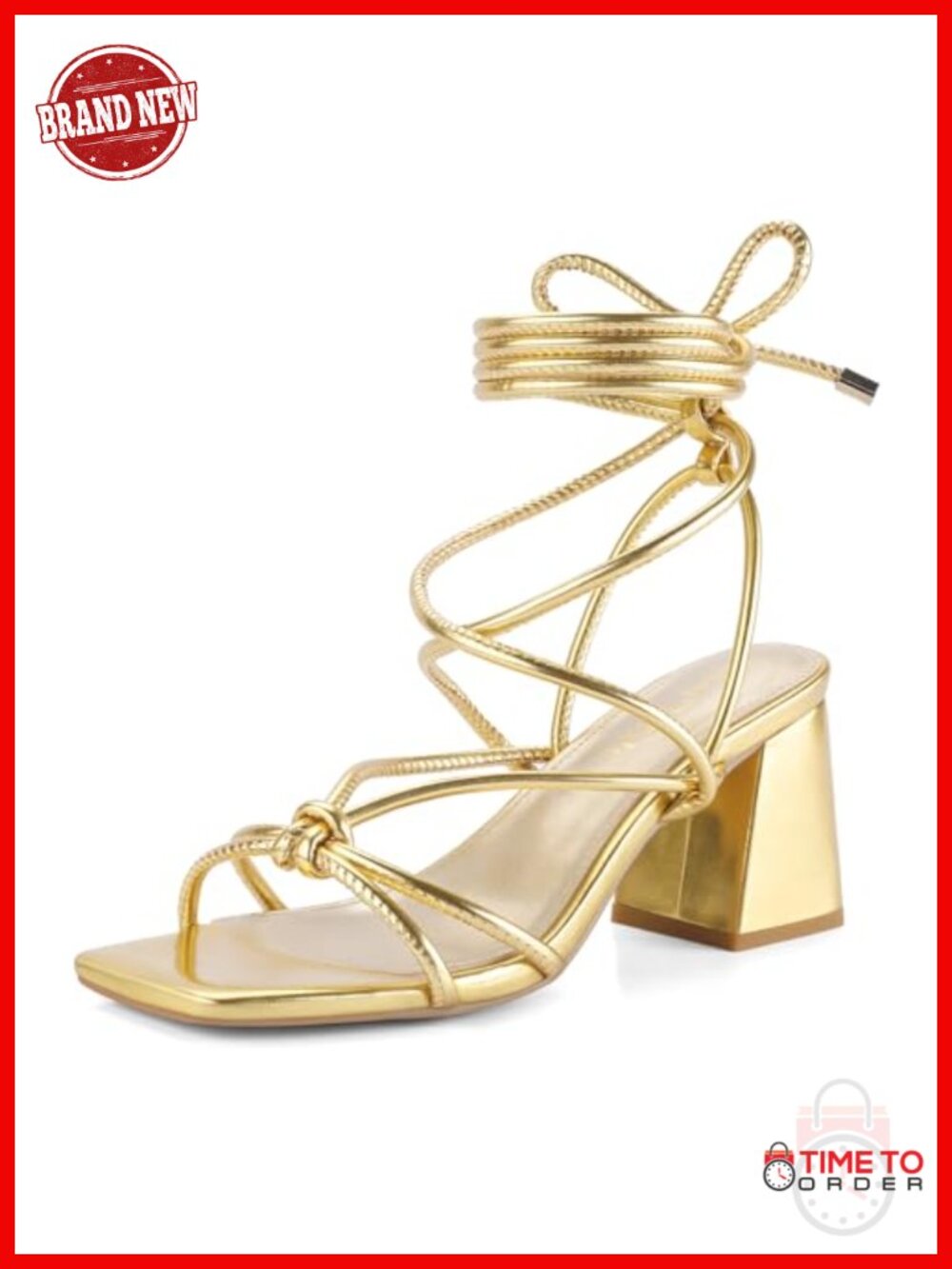 Lace Up Chunky Heel Square Toe Sandals Gladiator Ankle Strap Heels